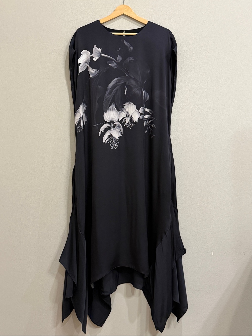 NWT ALLSAINTS Gian Kosumoso Black Floral Handkerchief Maxi Dress Size 12 $329 - Picture 2 of 16